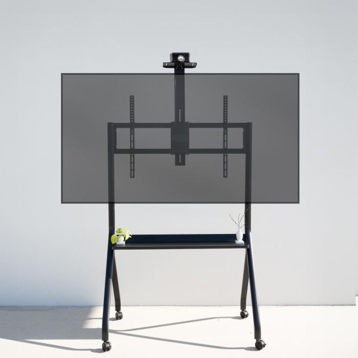 TooQ iStar Soporte de Suelo con Ruedas para Pantallas 55-100", Carga 120 kg, Altura Ajustable, Negro, con Bandejas 2
