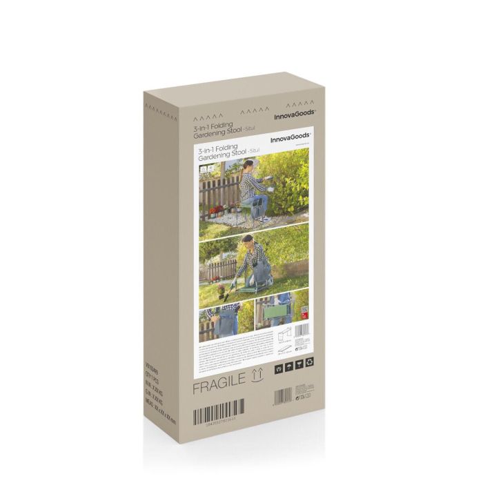 Inde Banco de Jardinería Plegable con Bolsa para Herramientas 58 cm x 27 cm x 12 cm Inde Banco de Jardinería Plegable con Bolsa para Herramientas 58 cm x 27 cm x 12 cm