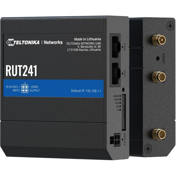 Teltonika RUT241 Router LTE Industrial WiFi, Negro, Carcasa Aluminio, Montaje Carril DIN 7 Teltonika RUT241 Router LTE Industrial WiFi, Negro, Carcasa Aluminio, Montaje Carril DIN 7