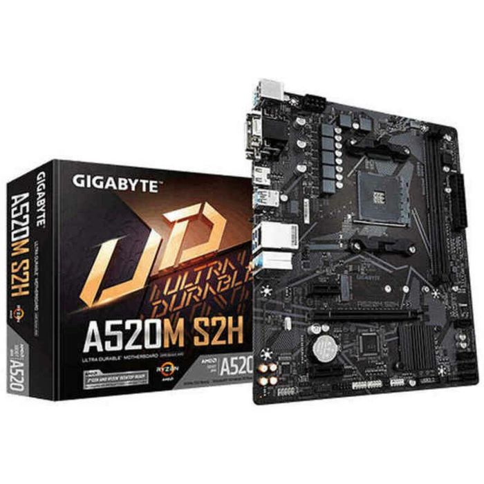 GIGABYTE A520M S2H Placa Base AMD A520 Zócalo AM4 Micro ATX para Ryzen 5000/3000 Series, DDR4 5100MHz (OC), PCIe 3.0 M.2, LAN GbE
