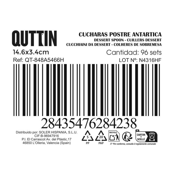Set de 6 Cucharas Postre Antarti 1.5 mm - Inde (12 Cajas) 2 Set de 6 Cucharas Postre Antarti 1.5 mm - Inde (12 Cajas) 2