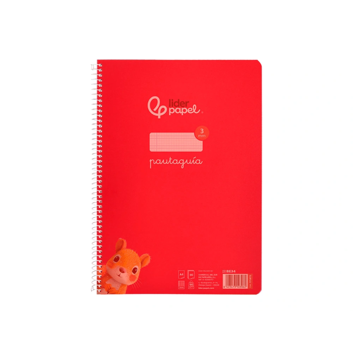 Liderpapel Cuaderno Espiral A4 Pautaguía Tapa Plástico 80 Hojas 90gr Cuadro Pautado 3mm Con Margen Rojo 1