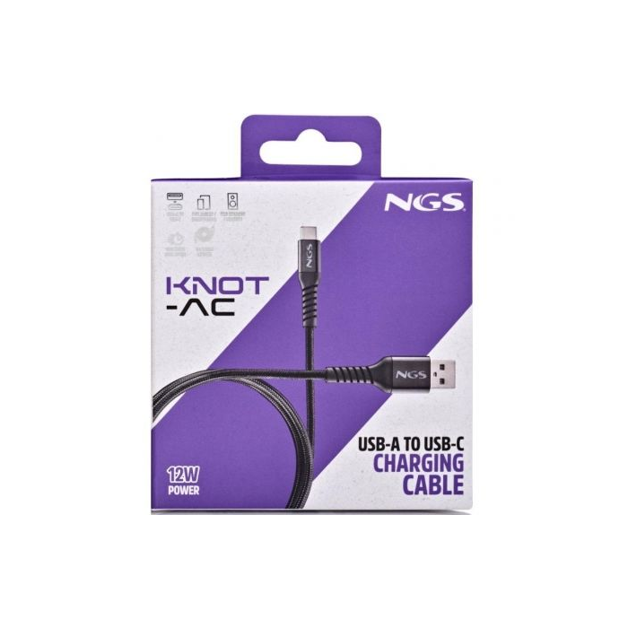 Cable USB 2.0 NGS KNOT-AC/ USB Macho - USB Tipo-C Macho/ Hasta 12W/ 480Mbps/ 1m/ Negro 3