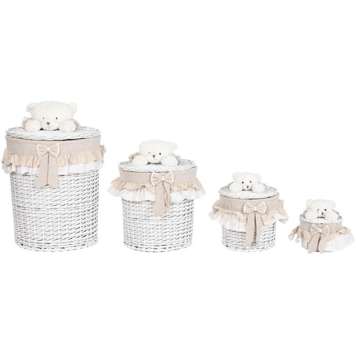 Cesta Ropa Shabby DKD Home Decor Blanco Beige 45 x 68 x 45 cm Set de 4