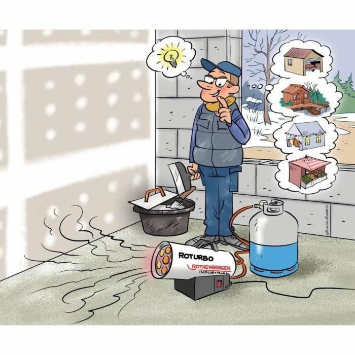 Rothenberger Roturbo 12000 Generador de aire caliente a gas móvil con encendido piezoeléctrico automático para 120m3 Plateado 2 Rothenberger Roturbo 12000 Generador de aire caliente a gas móvil con encendido piezoeléctrico automático para 120m3 Plateado 2
