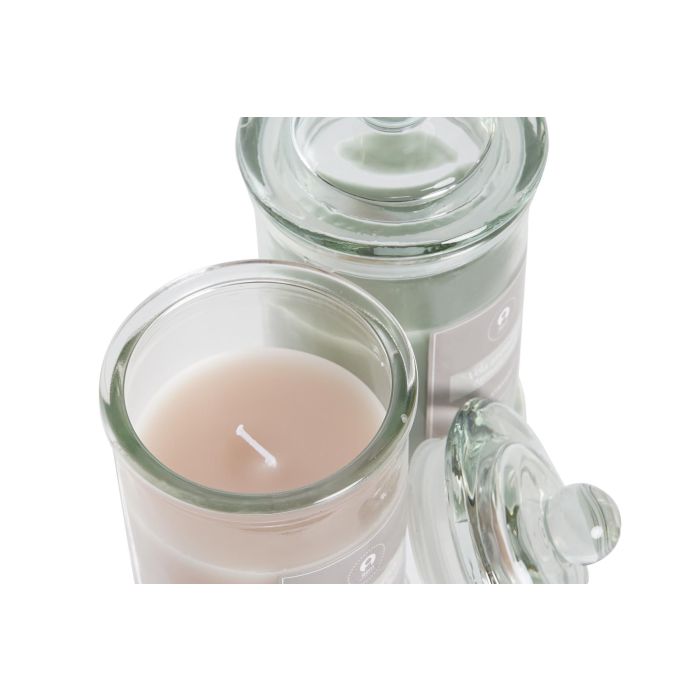 DKD Home Decor Vela Basicos Decoración en Bote de Cristal Surtida Colores Rosa Palo y Verde 256g (Pack 12 Unidades 8x8x15cm) 2