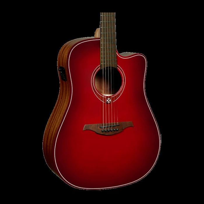 LAG Guitarra Acústica Electroacústica Dreadnought A/E Cutaway Edición Limitada Red Burst