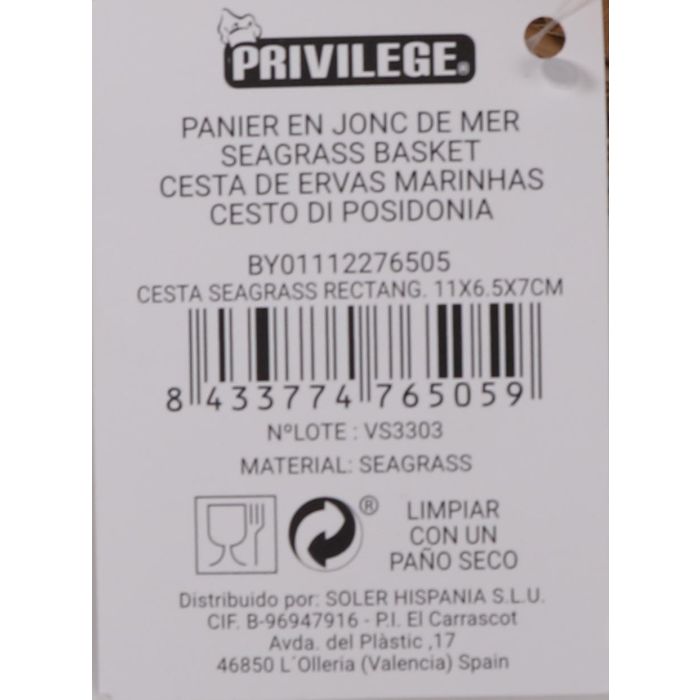 Cesta Rectangular Seagrass 11x6.5x7 cm Privilege (24 Unidades) 4 Cesta Rectangular Seagrass 11x6.5x7 cm Privilege (24 Unidades) 4