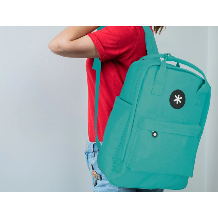 Antartik Mochila Cubo Menta 300x115x390 mm con Bolsillos Exteriores, Compartimento Portátil y Asas Metálicas, Adaptable a Carrito 14