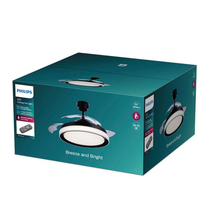 Philips PH-87195144085 Ventilador de Techo LED Control Remoto Bliss Negro 28W+35W Luz Regulable 4500Lm 1