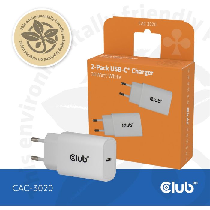Club3D Lifestyle Ladegerät USB-C 30Watt. 2Stk weiß retail 0 Club3D Lifestyle Ladegerät USB-C 30Watt. 2Stk weiß retail 0