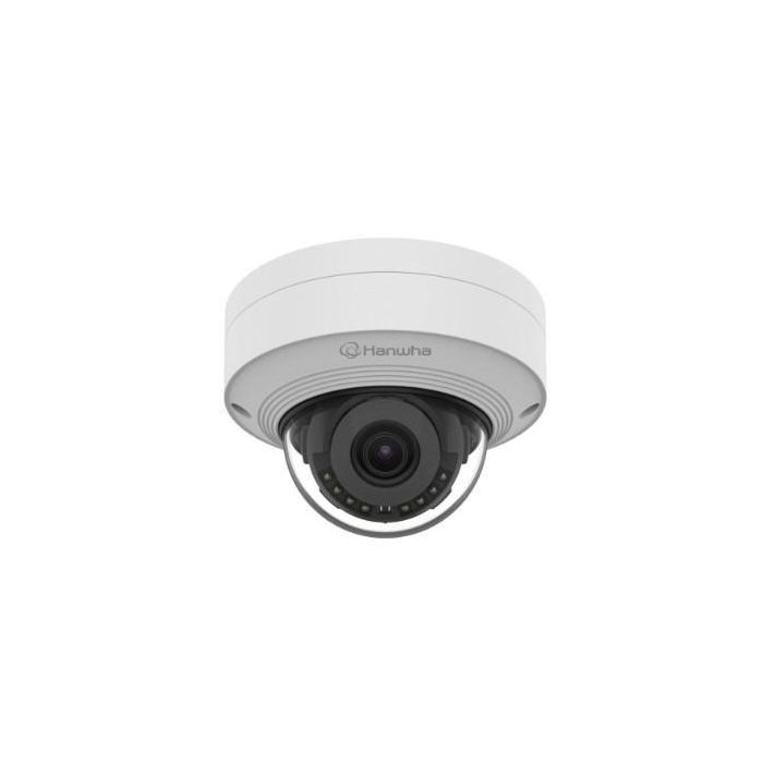 Hanwha Cámara IP minidomo Wisenet Q AI 5MP, lente fija 3mm, IR 20m, WDR 120dB, IK10, IP66, NEMA 4X, PoE