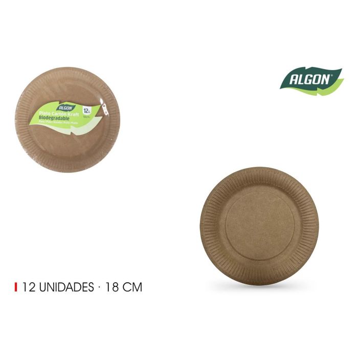 Set de 12 platos de cartón Kraft 18 cm - Algon (24 Unidades) Set de 12 platos de cartón Kraft 18 cm - Algon (24 Unidades)