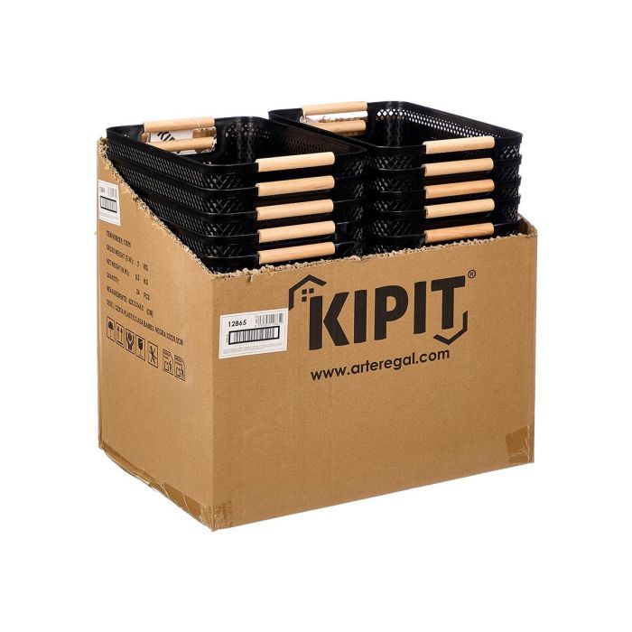 Cesta Plastico Asa Bambu Negra 32X20,5Cm Kipit (Set de 24) 2