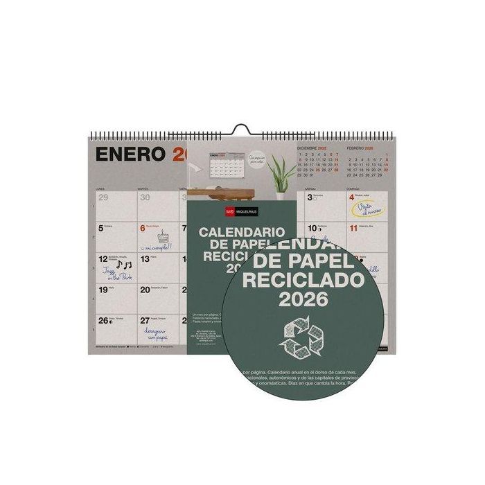 Calendario (2026) Miquelrius Pared Recycled Mensual Para Escribir A3 420X300