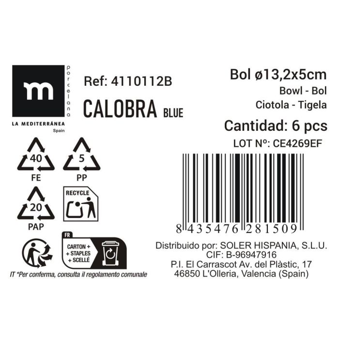 La Mediterranea Bol "Calobra" Azul Ø13.2x5 cm (24 Unidades) 4
