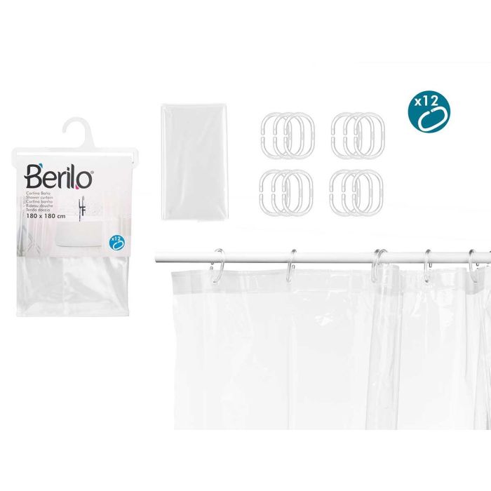 Cortina Baño Transparente Lisa 180X180Cm Berilo (12 Unidades) Cortina Baño Transparente Lisa 180X180Cm Berilo (12 Unidades)