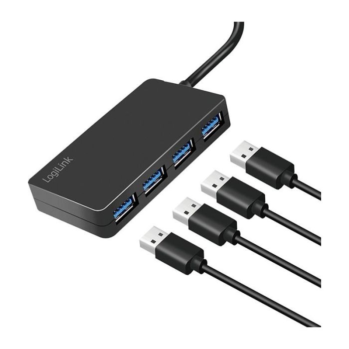 LogiLink UA0396 Hub USB 3.2 Gen 1 de 4 Puertos Tipo A, Velocidad 5 Gbps, Cable de 15 cm, Negro 2