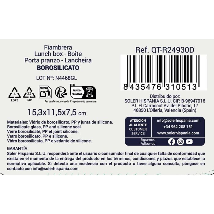 Fiambrera Rect.Herm15.3X11.5Cm 470Cc "Qt (12 Unidades) 3 Fiambrera Rect.Herm15.3X11.5Cm 470Cc "Qt (12 Unidades) 3
