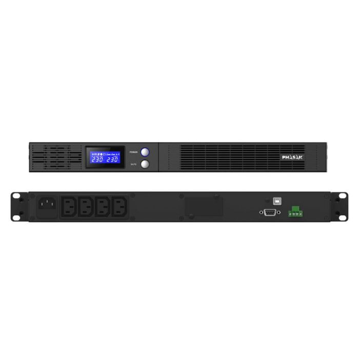 Phasak PH 7540 (1U) SAI UPS Interactivo 1500VA / 900W para Rack 19 Slim 1U con AVR y 4 tomas IEC C13 1