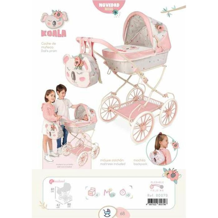 Coche de muñeca plegable koala con mochila para muñecas de hasta 48 cm42x80x81 cm 3 Coche de muñeca plegable koala con mochila para muñecas de hasta 48 cm42x80x81 cm 3