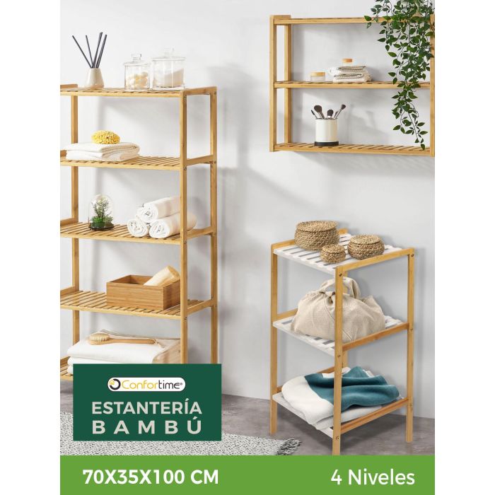 Estantería de Bambú 4 Niveles 70x35x100 cm - Confortime (2 Unidades) 3 Estantería de Bambú 4 Niveles 70x35x100 cm - Confortime (2 Unidades) 3
