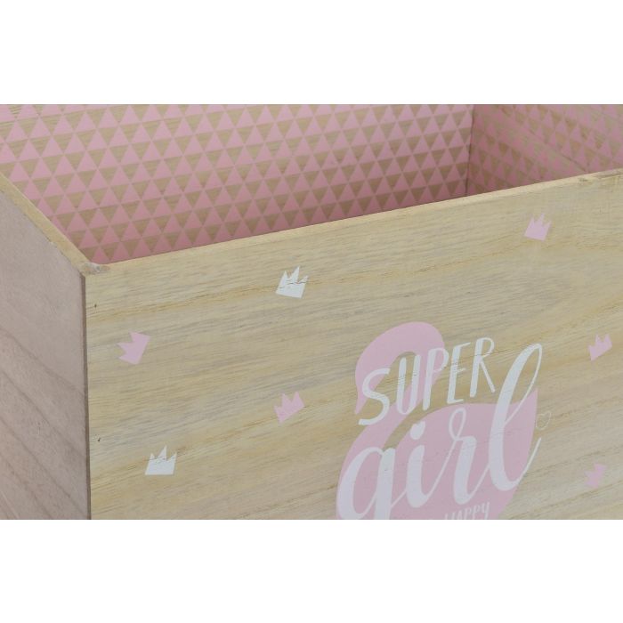 DKD Home Decor Caja Decorativa de Madera para Bebé Colección Cisne Rosa Palo Natural 26 x 39 x 31 cm Set de 2 1