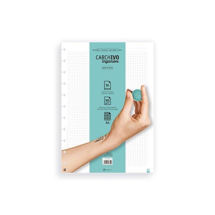 Carchivo Recambio Cuaderno Ingeniox A4 50 Hojas Extraíbles 100 gr Cuadrícula 5x5