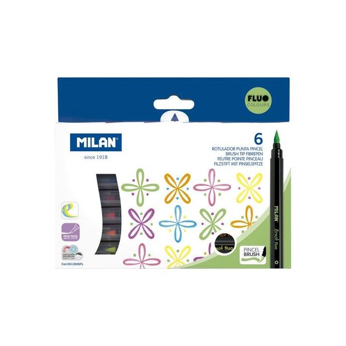 Rotulador Milan Punta Pincel Caja De 6 Colores Fluor