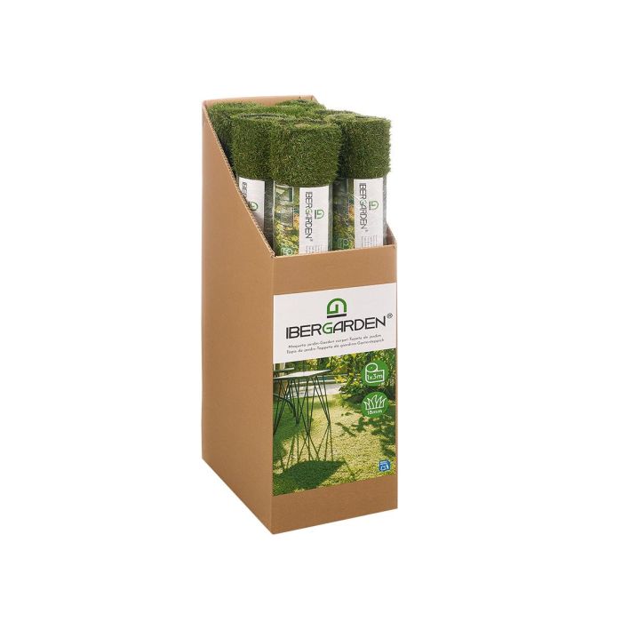Ibergarden Rollo de Césped Artificial 1 x 3 m, 18 mm de Altura, Verde, Material Plástico PP PE para Exteriores (Set de 7)