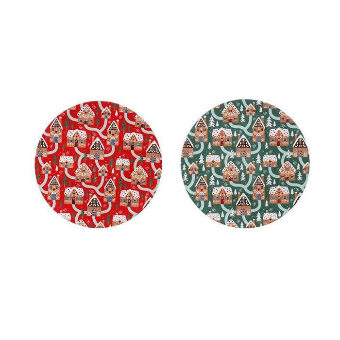 DKD Home Decor Centro de Mesa Navideño Tradicional PP Rojo y Verde 33x33x1.5 cm – Pack de 12 Unidades Surtidas para Decoración Festiva