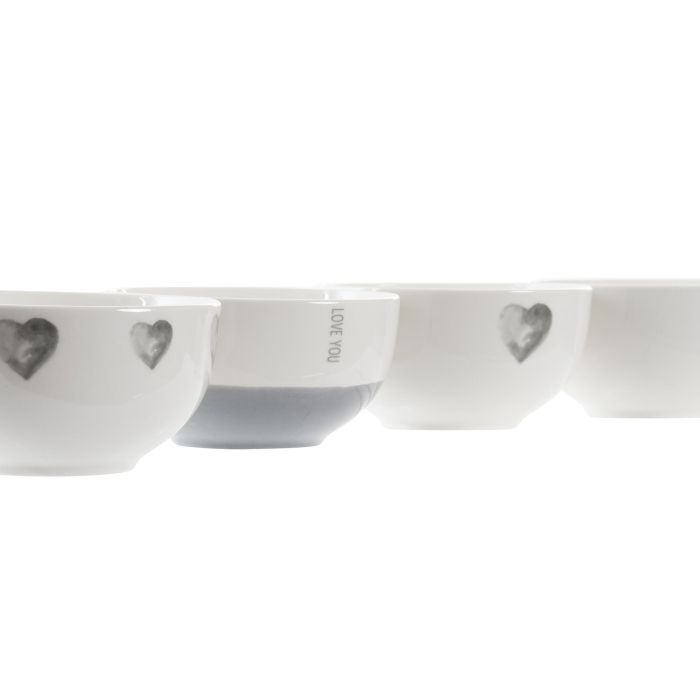DKD Home Decor Bol Scandi de Porcelana Gris con Corazones 13x13x6.8 cm, Pack de 12 Unidades, Apto Microondas y Lavavajillas 1