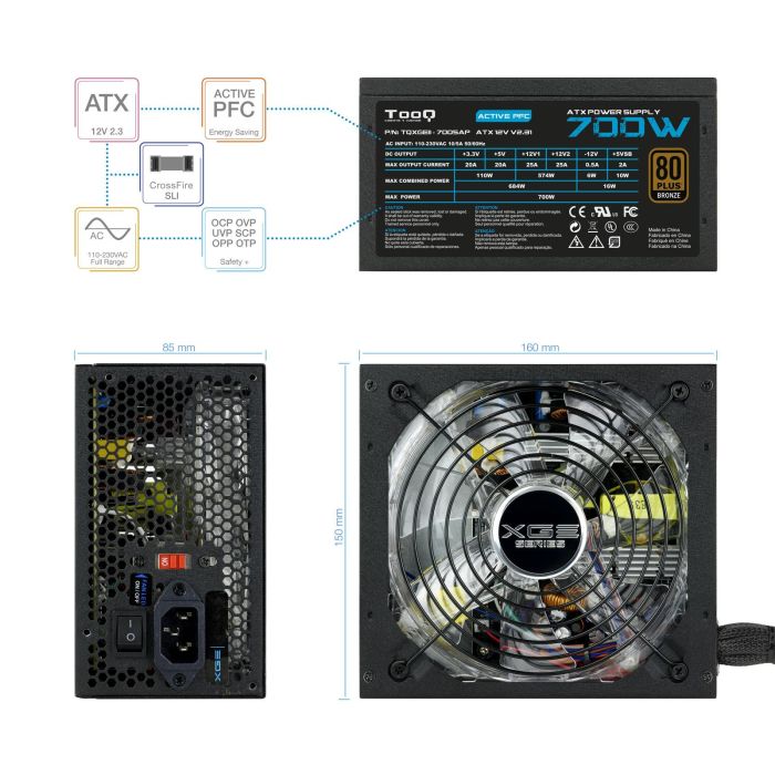 TOOQ FUENTE GAMING 700W ATX12V V2.31 APFC 82+ LED ON/OFF 2