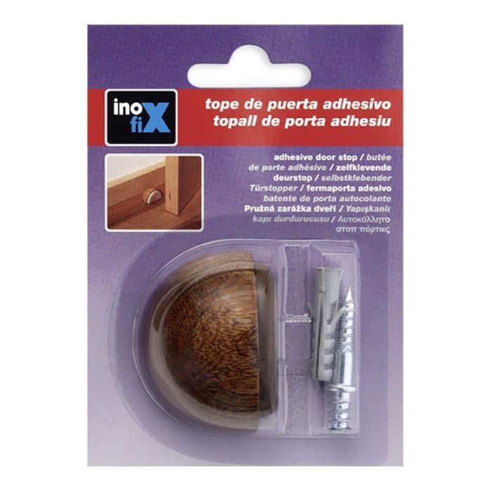 Inofix Tope de puerta adhesivo y con tornillo, madera/caucho, color Sapelly 1 Inofix Tope de puerta adhesivo y con tornillo, madera/caucho, color Sapelly 1