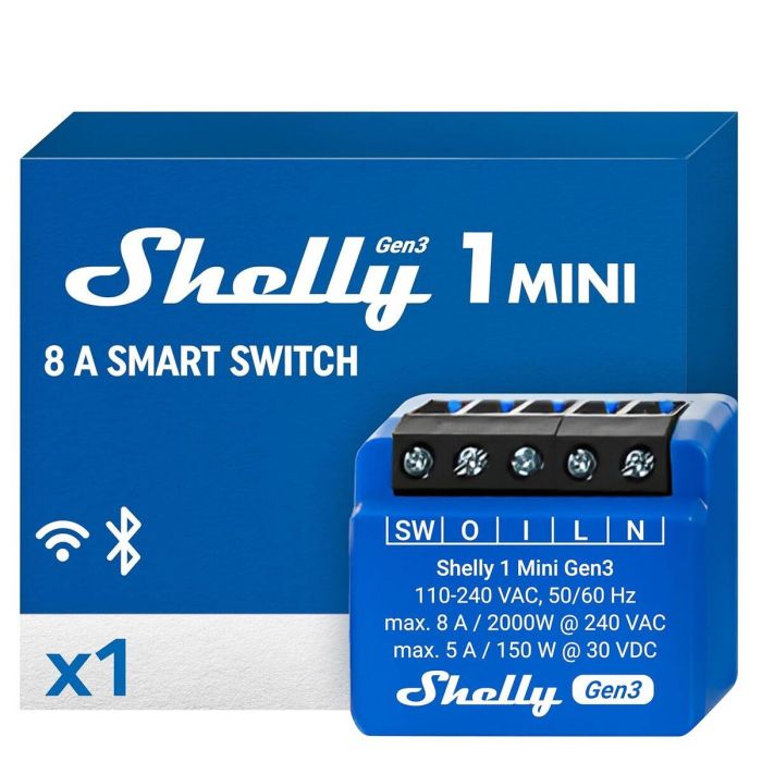 Shelly 1 Mini Gen. 3 WLAN BT Relais 8A 1 Kanal Unterputz Interruptor Inteligente 13