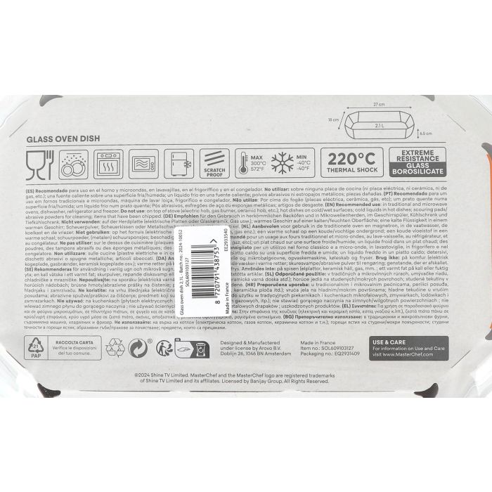 Fuente para horno rectangular Inde 27 x 18 cm 2.2L Master (5 Unidades) 2 Fuente para horno rectangular Inde 27 x 18 cm 2.2L Master (5 Unidades) 2