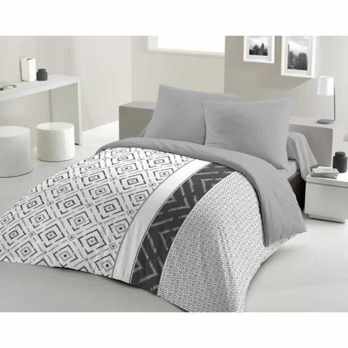 Home Linge Passion HOM3701393715324 Juego Nórdico de Microfibra ETHNO Gris 220 x 240 cm + 2 Fundas de Almohada 63 x 63 cm