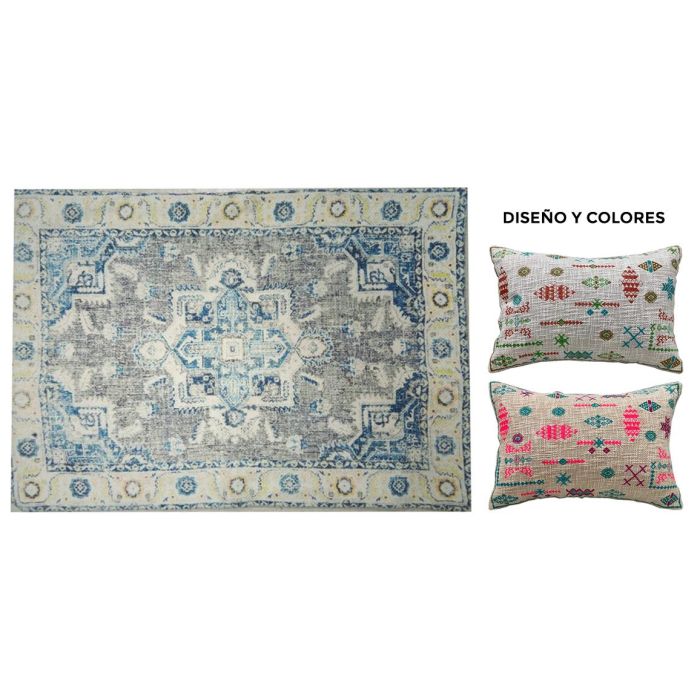 DKD Home Decor Alfombra Boho Blanca de Algodón Bordada con Diseño Ikat, Colección Quais, 230x160 cm (Grosor 0,4 cm, 715 gsm) (2 Unidades)