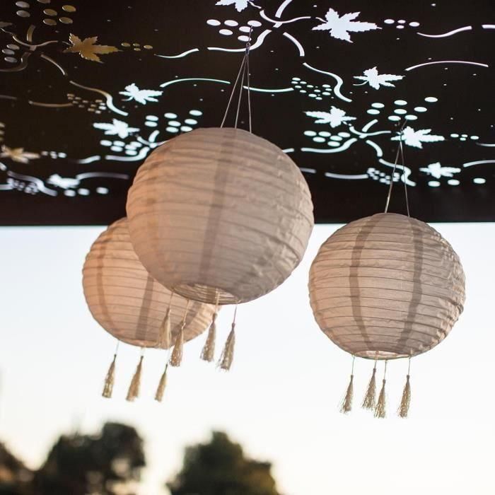 Juego de 3 faroles solares - LUMISKY - HIMALAYA - Ø30cm - Beige, crema y boda festiva - LED blanco cálido 1