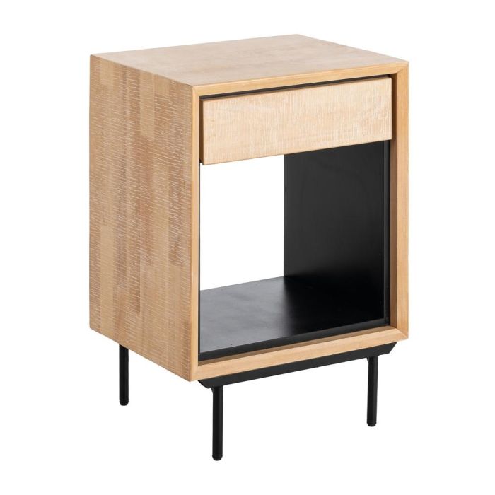 Mesita Natural-Negro Madera-Metal 50 X 40 X 70,50 cm