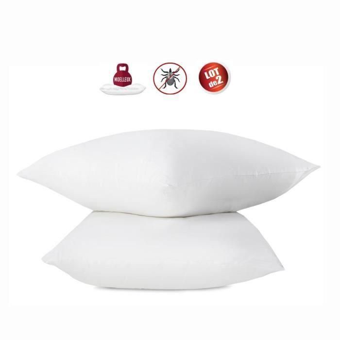 Set de 2 almohadas antiácaros - 60 x 60 cm - 100% algodón orgánico tratado - ABEIL 1 Set de 2 almohadas antiácaros - 60 x 60 cm - 100% algodón orgánico tratado - ABEIL 1