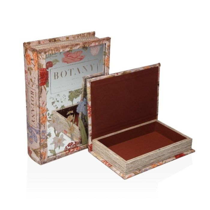 Juego de Cajas Decorativas Versa Botany Lienzo Madera MDF Libro 7 x 21 x 30 cm 1