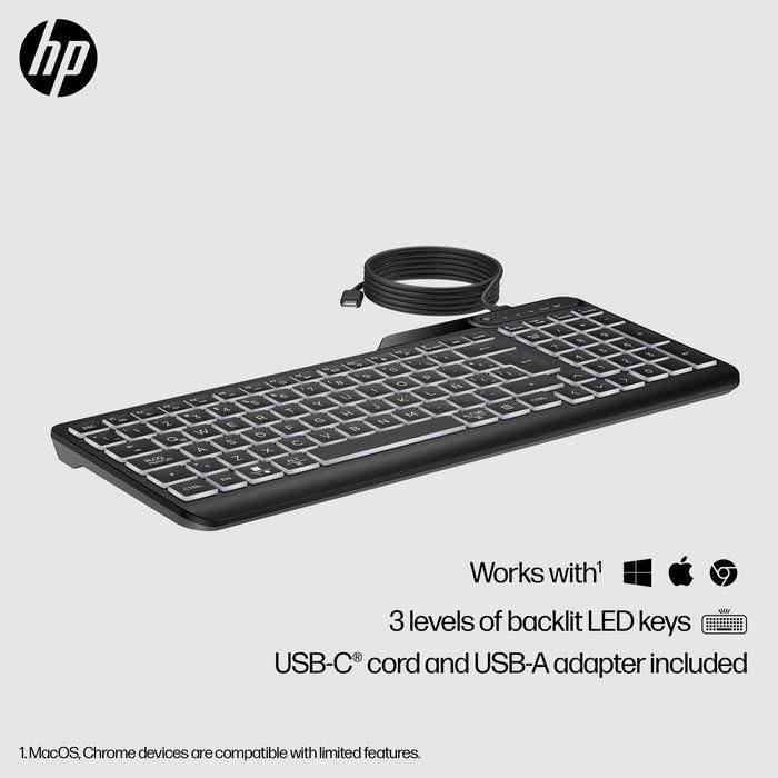 HP 400 Teclado con Cable Retroiluminado Blanco Cálido, Teclas Silenciosas, 12 Programables, Delgado y Desinfectable 3