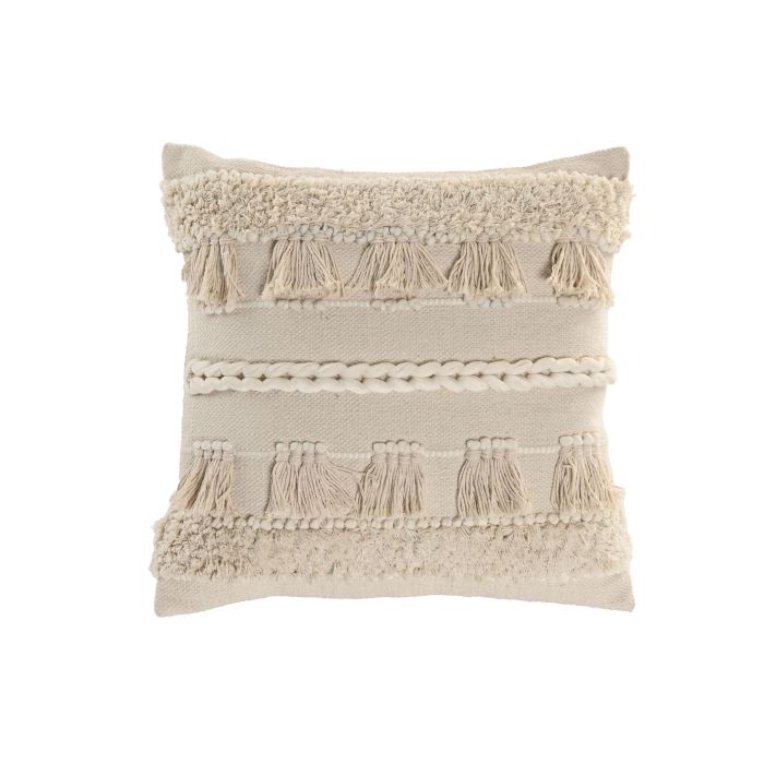 DKD Home Decor Cojín Decorativo Estilo Boho Algodón Crudo 45x45 cm - Pack de 2 Unidades Hecho a Mano y con Cremallera