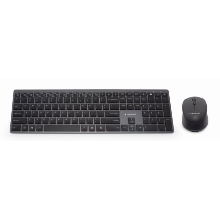 Gembird KBS-ECLIPSE-M500-ES Teclado y Ratón Inalámbrico Retroiluminado USB-C Recargable, Teclas Tijera, Nano Receptor, Negro QWERTY Inglés