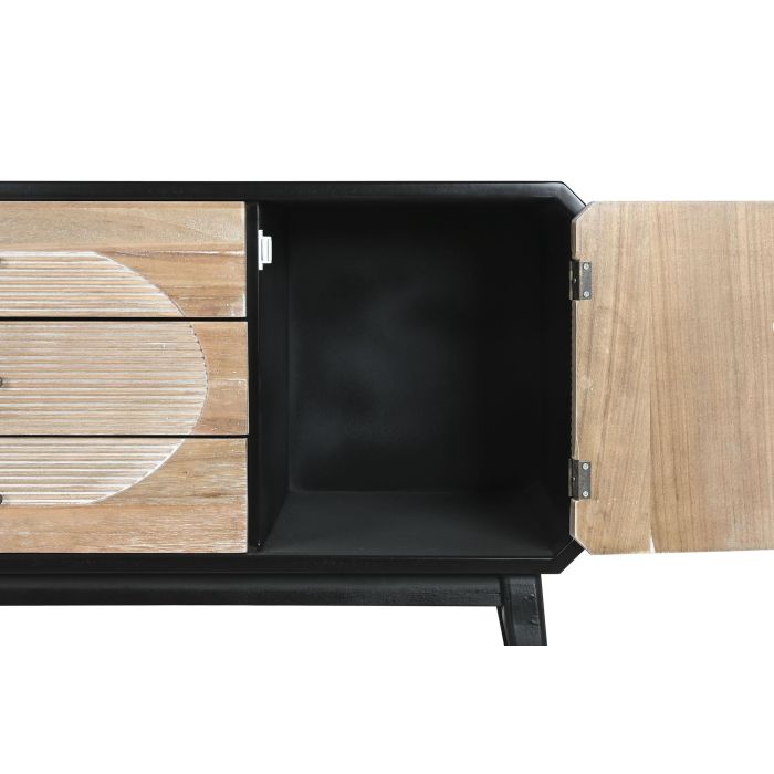 DKD Home Decor Mueble TV Moderno Madera Negro Natural 3 Cajones 2 Puertas Ancho 120cm Fondo 50cm Alto 58cm 3 DKD Home Decor Mueble TV Moderno Madera Negro Natural 3 Cajones 2 Puertas Ancho 120cm Fondo 50cm Alto 58cm 3