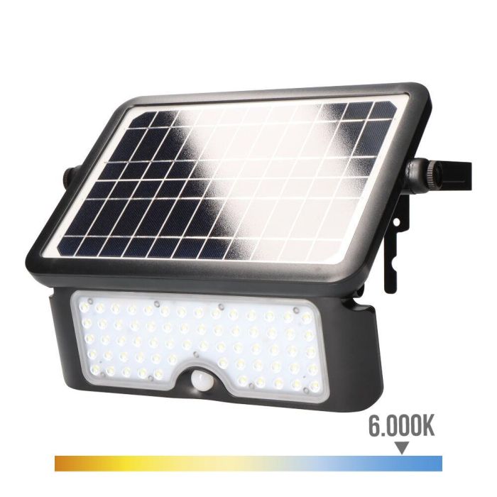 Aplique solar 10 W 1150lm recargable. sensor presencia (2-8m) color negro 27,5x19,6cm edm