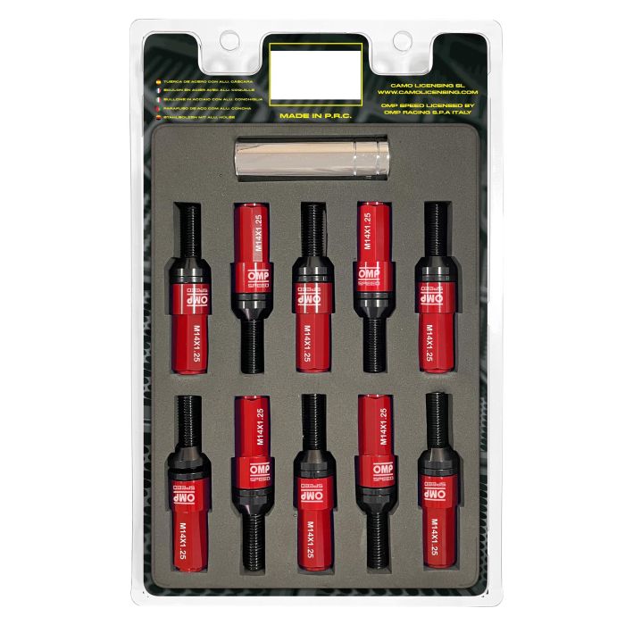 Omp Speed OMPS09971406 Juego de 20 Tornillos de Rueda con Protector de Aluminio Rojo/Negro M14x1.25 Llave 17-19 Largo 28mm Omp Speed OMPS09971406 Juego de 20 Tornillos de Rueda con Protector de Aluminio Rojo/Negro M14x1.25 Llave 17-19 Largo 28mm