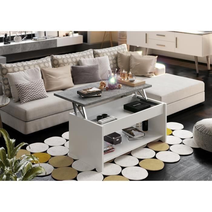 Mesa de centro de elevación FELIZ - Blanco y gris - L 50 cm 1 Mesa de centro de elevación FELIZ - Blanco y gris - L 50 cm 1