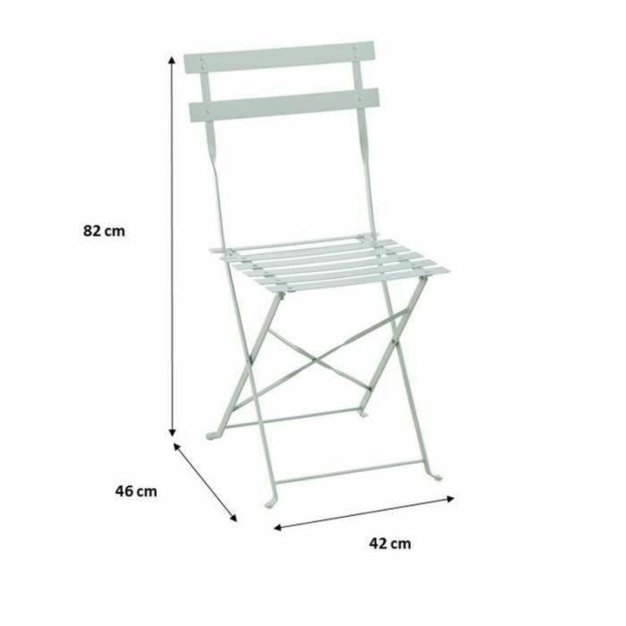 Conjunto Bistró 2 Personas - Mesa Redonda 60 cm con 2 Sillas - Acero Pintado Polvo Verde Celadón - Mesa 60x71 cm, Silla 42x45x82 cm